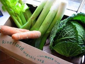 Box of Riverford Organic vegetables